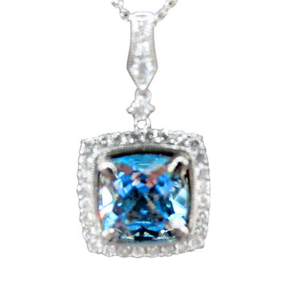 AQUAMARINE CUSHION SHAPE DIAMOND ROUND BR SHAPE PENDANT AQUAMARINE PENDANT