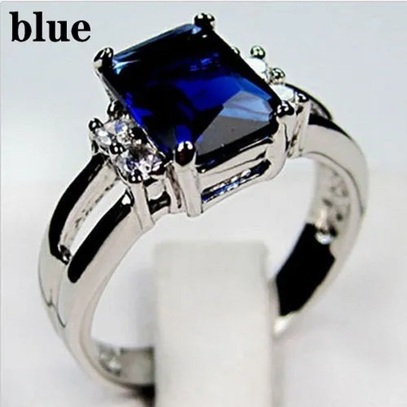 Women 925 Silver Black Sapphire / Amethyst / Ruby Wedding Engagement Ring Size 6