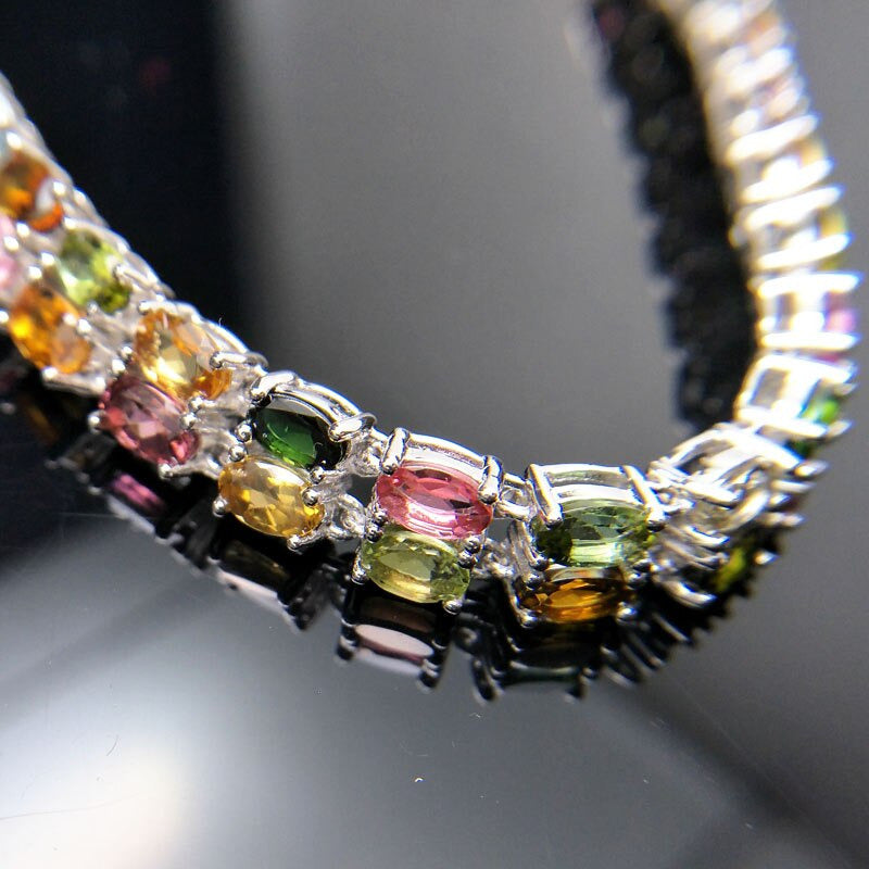 Tbj,9.5Ct Natural Fancy Color Tourmaline Bracelet in 925 Sterling Silver