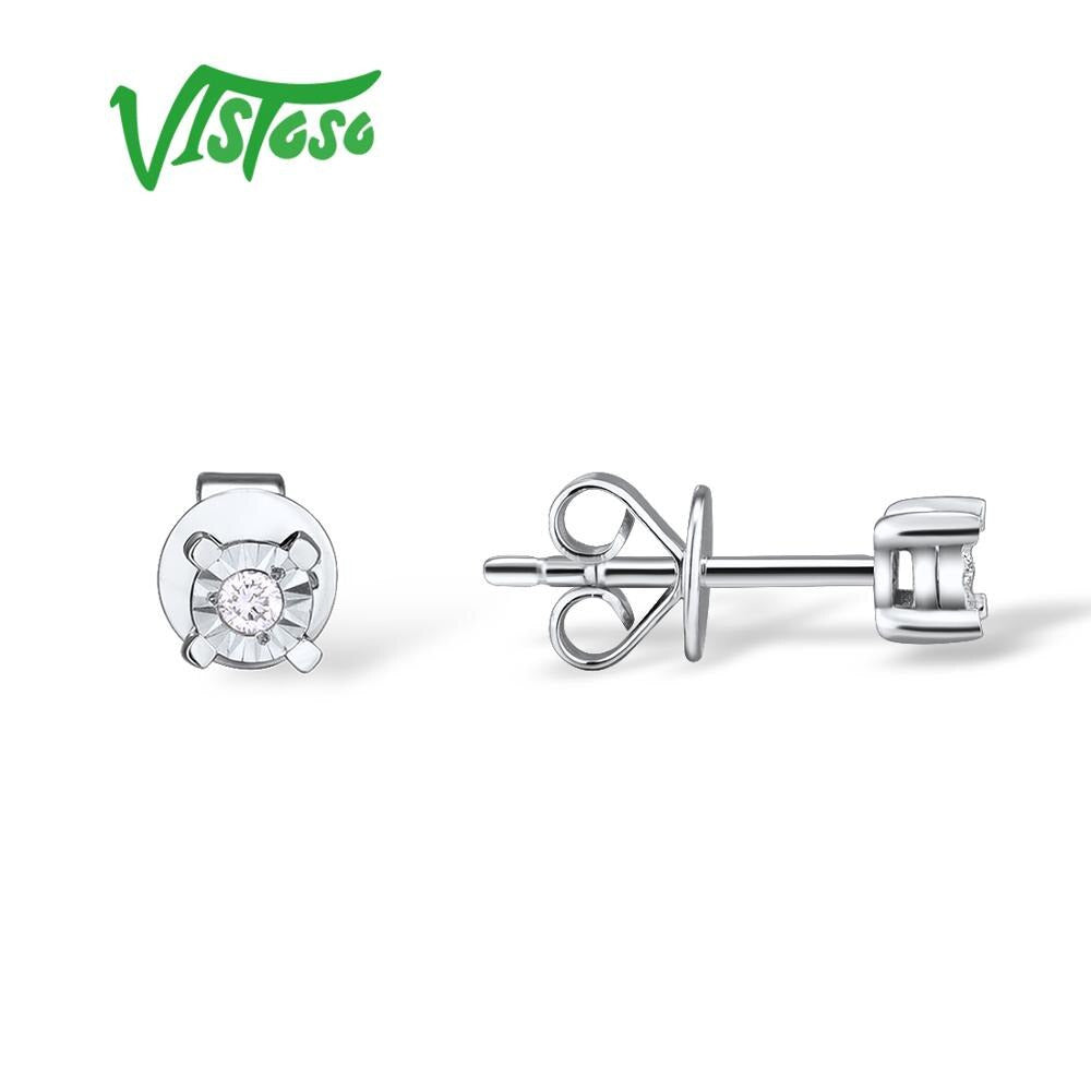 Pure 14K 585 White Gold Sparkling Illusion-Set Miracle Plate Diamond Earrings