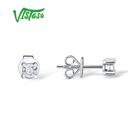 Pure 14K 585 White Gold Sparkling Illusion-Set Miracle Plate Diamond Earrings