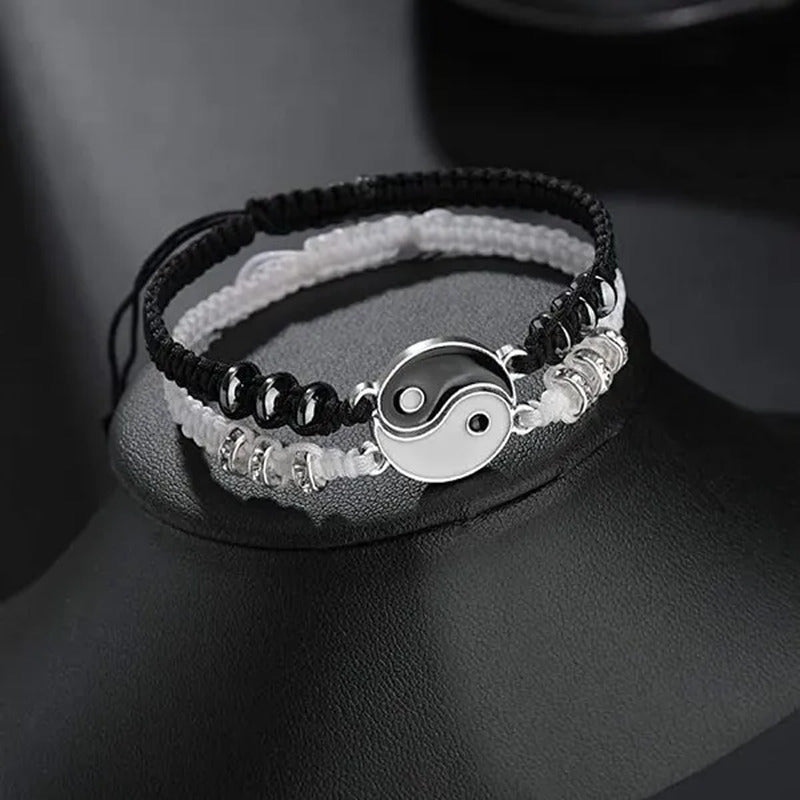 Best Friend Bracelets Couples for 2 Matching Yin Yang Adjustable Cord Bracelet f