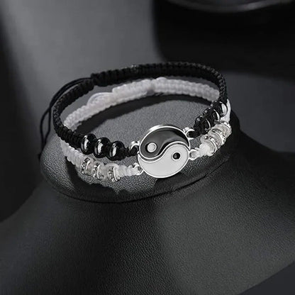 Best Friend Bracelets Couples for 2 Matching Yin Yang Adjustable Cord Bracelet f