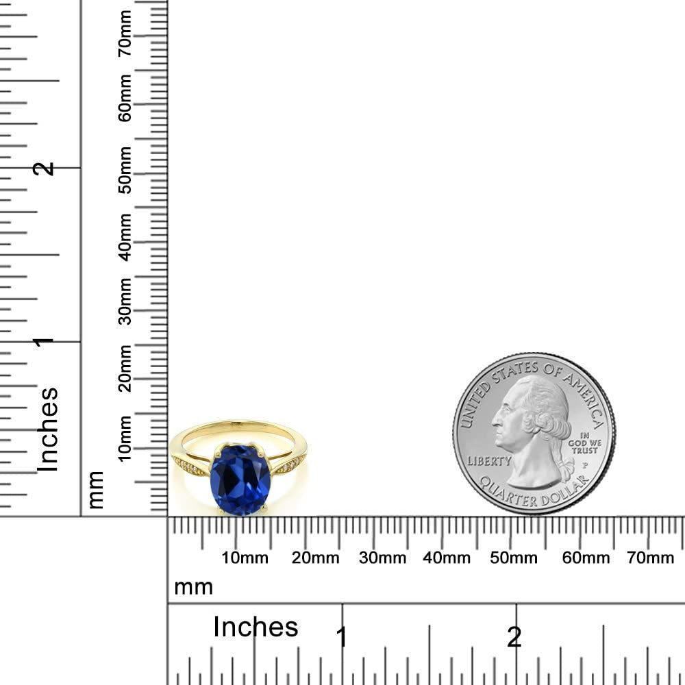 14K Yellow Gold Blue Created Sapphire and Diamond Women Ring (3.34 Ct Oval, Avai