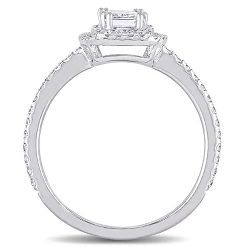 Allura 0.95 CT. T.W. Emerald and Round-Cut Diamond Double Halo Engagement Ring i