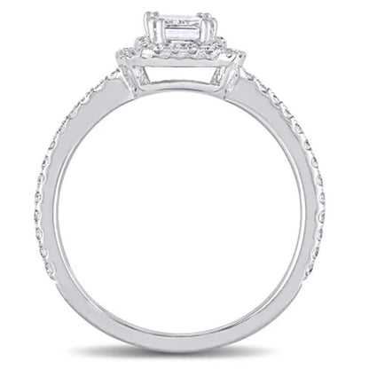 Allura 0.95 CT. T.W. Emerald and Round-Cut Diamond Double Halo Engagement Ring i