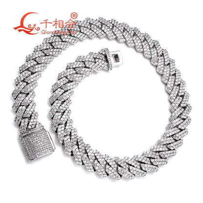 Necklace S925 Silver 8-20Mm Two Rows Cuban Link Iced Out Hip Hop White