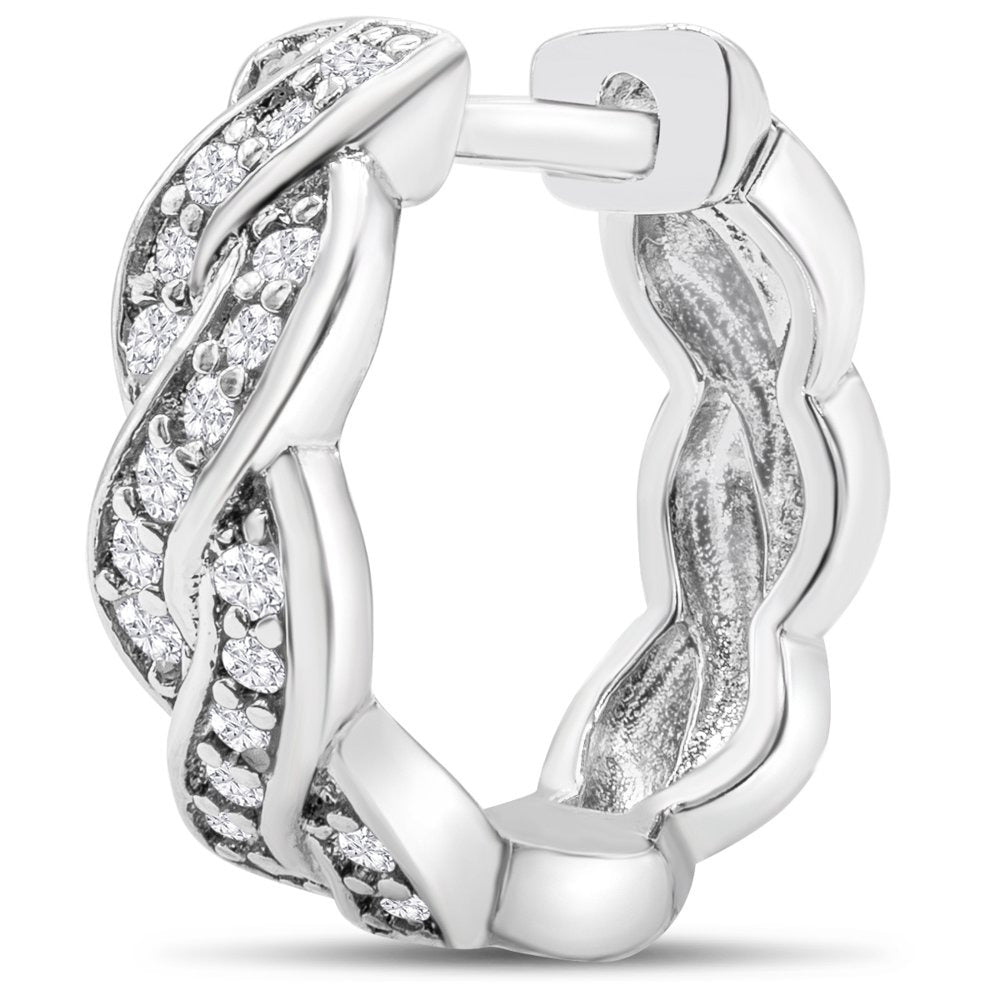 1/4 Carat Diamond Swirl Hoop Earrings, 1/2 Inch, Hidden Snap Backs for Women