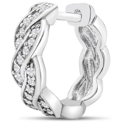 1/4 Carat Diamond Swirl Hoop Earrings, 1/2 Inch, Hidden Snap Backs for Women