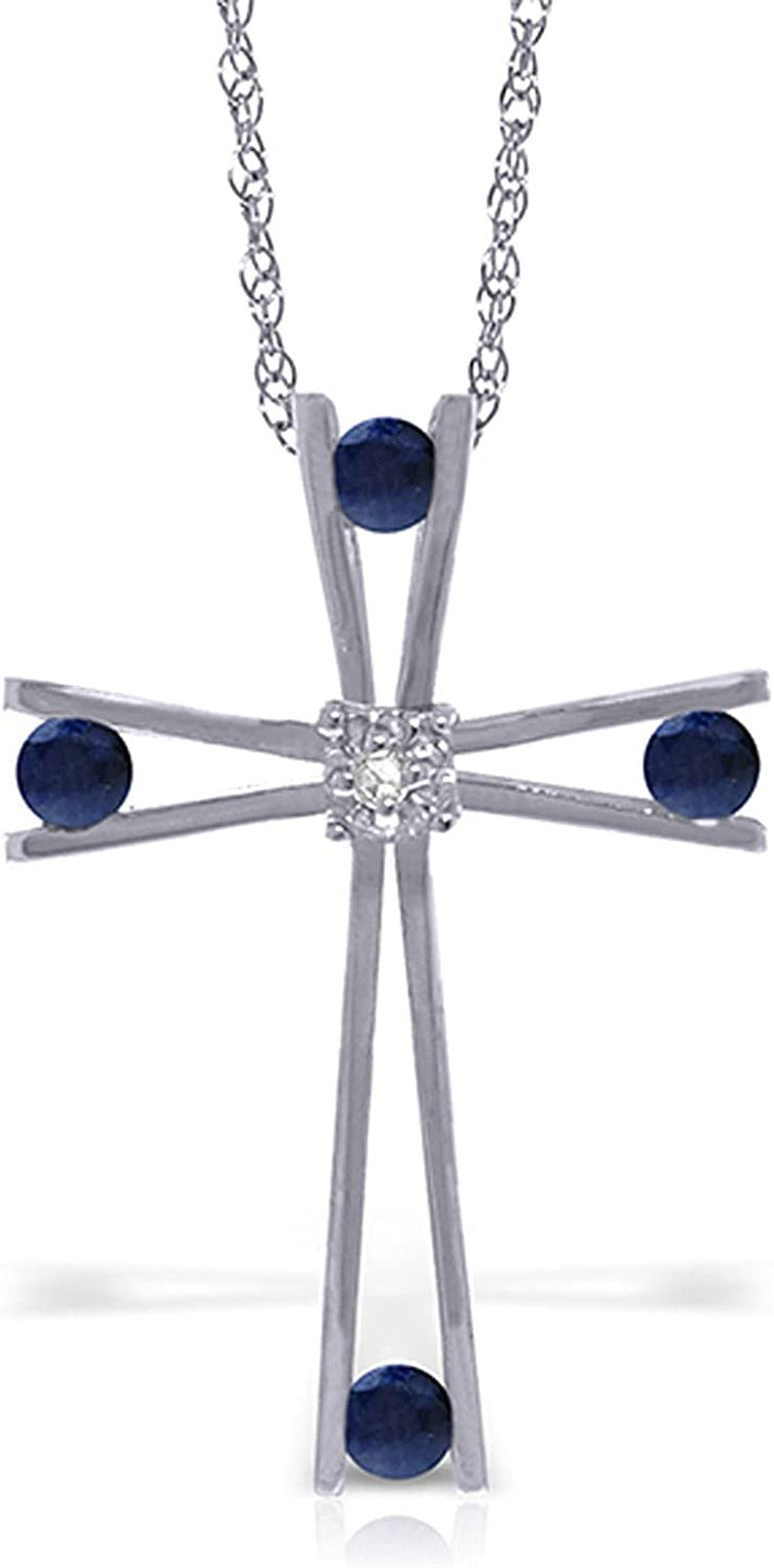 Galaxy Gold GG 14K Solid White Gold Cross with Natural Diamond and Natural Sapph
