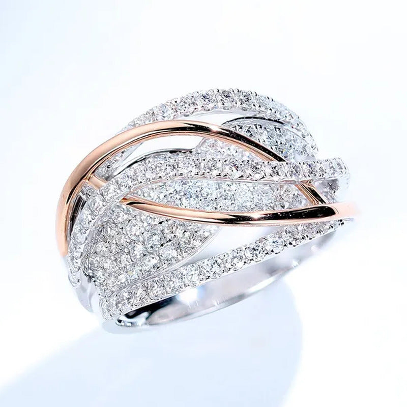 Exquisite Luxury Women'S Fashion Dazzling Ring Silver Plated Rose Gold Plated Tw