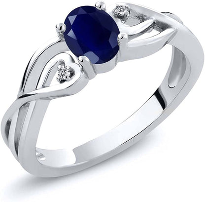 925 Sterling Silver Oval Blue Sapphire and White Lab Grown Diamond Women'S 3 Sto