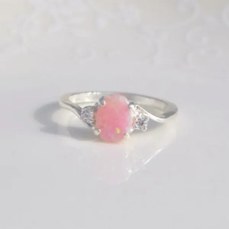 Exquisite Women'S Ring Oval Cut Fire Opal Diamond Jewelry Birthday Proposal Gift
