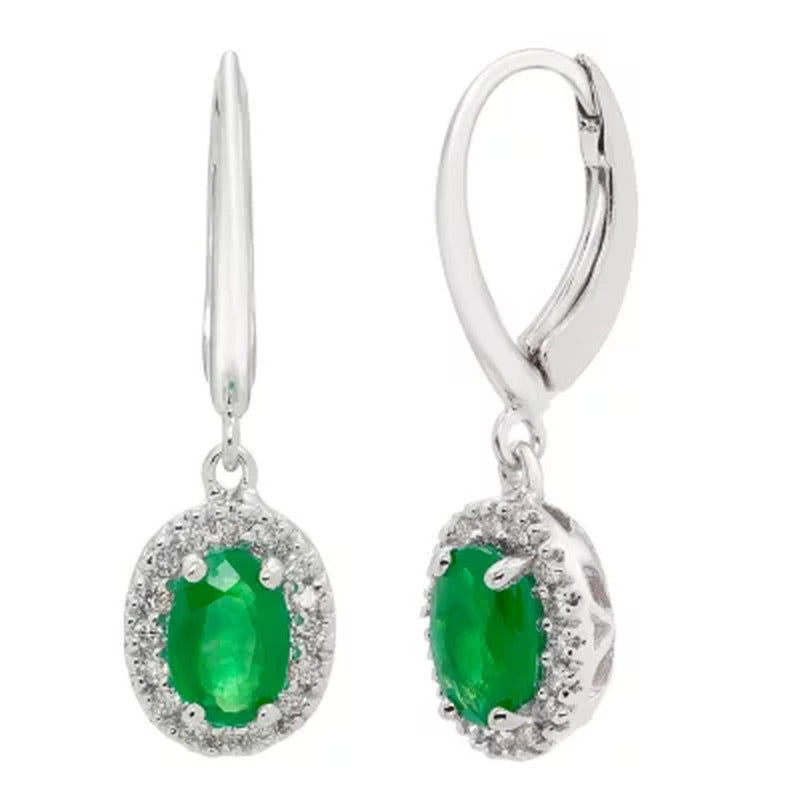 Genuine Emerald and 0.16 CT. T.W. Diamond Earrings in 14K Gold