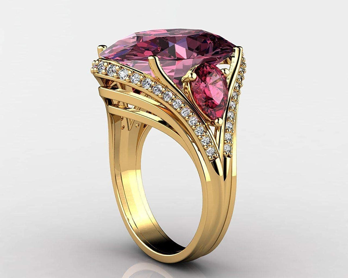 Vintage 925 Sterling Silver Ruby Ring Cocktail Rings Oval Cut Red Gem Cubic Zirc