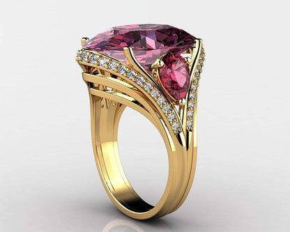 Vintage 925 Sterling Silver Ruby Ring Cocktail Rings Oval Cut Red Gem Cubic Zirc