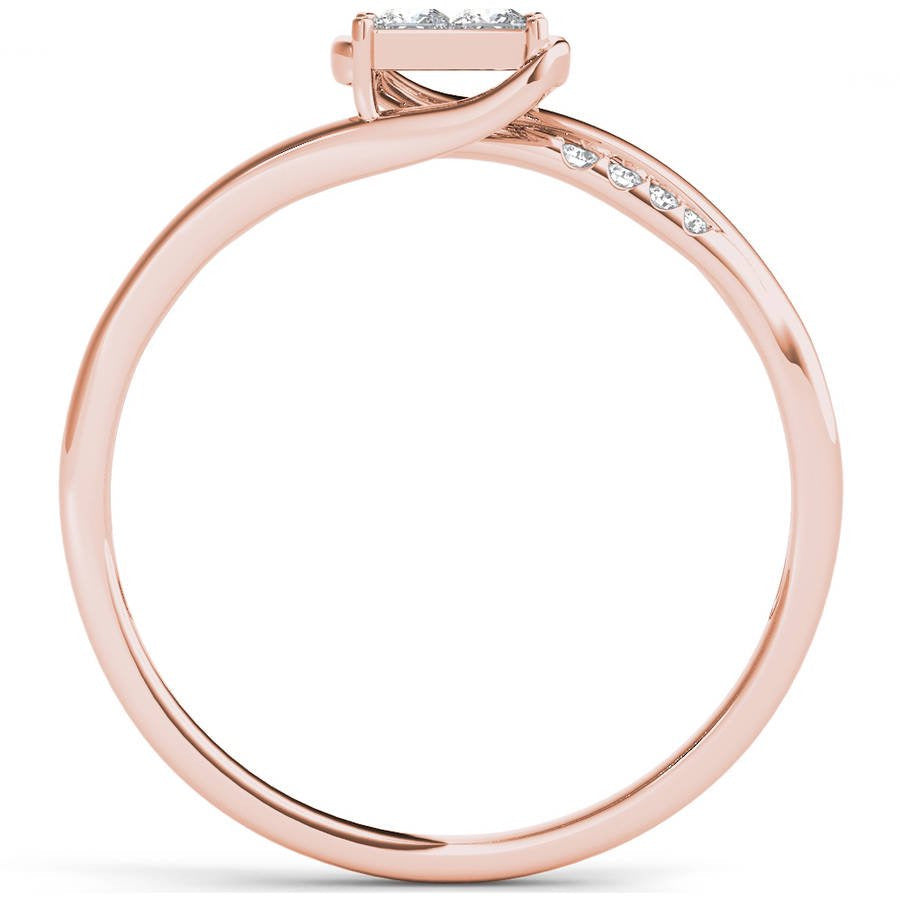 1/4 Carat T.W. Diamond Bypass Princess-Cut Cluster 10Kt Rose Gold Engagement Rin