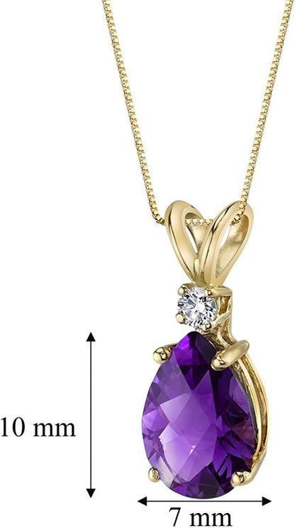 Amethyst with Diamond Pendant for Women 14K Yellow Gold, Genuine Gemstone Elegan