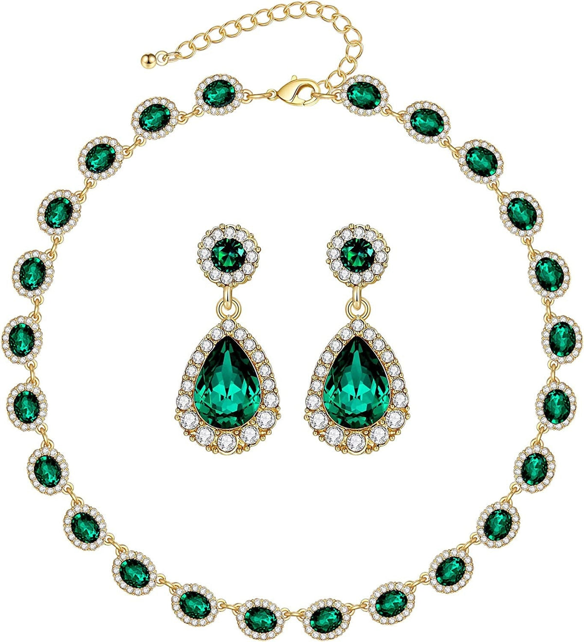 Crystal Bridal Jewelry Set Statement Choker Necklace Teardrop Dangle Earrings Se