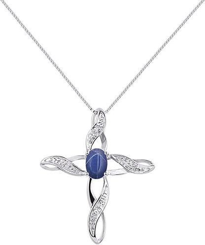 Necklaces for Women Silver 925 Cross Necklace with Gemstone & Genuine Diamonds P