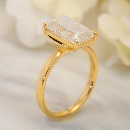 Real 14K Yellow Gold Emerald Brilliant Cut Moissanite Engagment Halo Ring 4.0