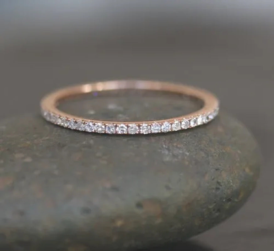 Womens Small Half Eternity Bridal Wedding Band, Stacking Ring, Stackable Band, A