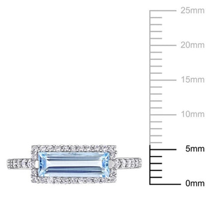 Baguette-Cut Blue Topaz and White Sapphire Halo Ring in Sterling Silver