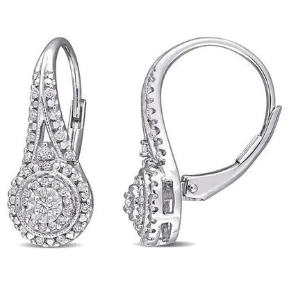 Women Elegant 925 Sterling Silver Paved round Cut Diamond Hoop Huggies Earrings