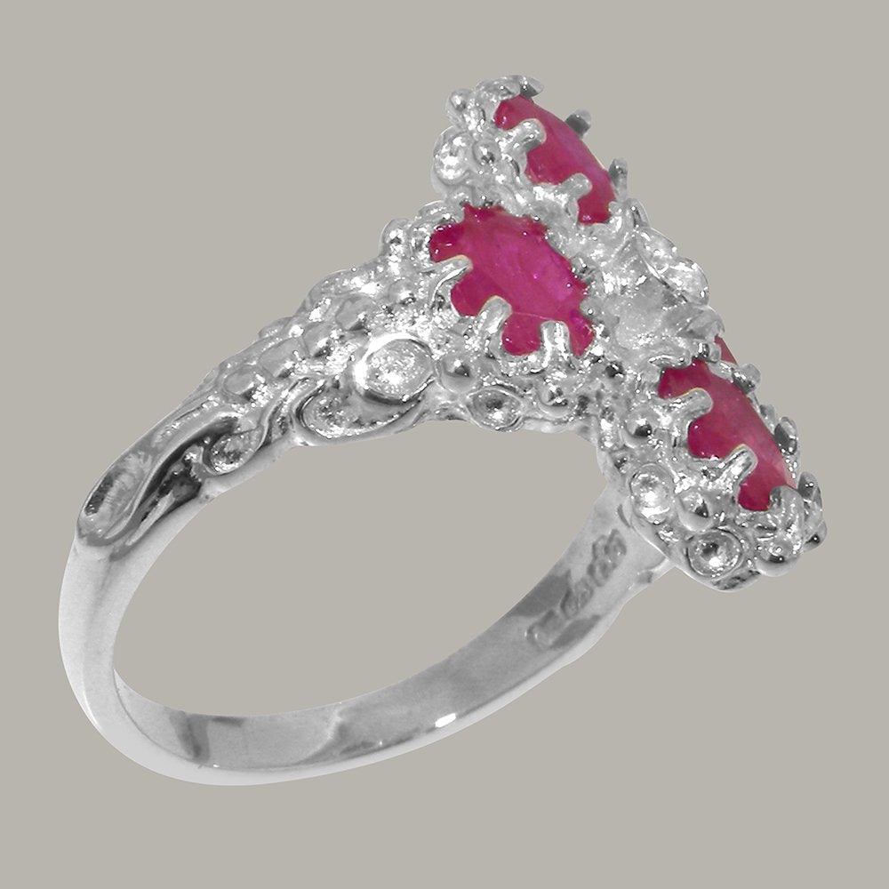LBG British Made 925 Sterling Silver Cubic Zirconia & Ruby Womens Anniversary Ri