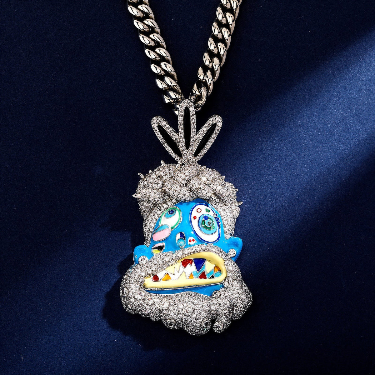 Colorful Oil Dripping Cartoon Head Pendant with Diamond