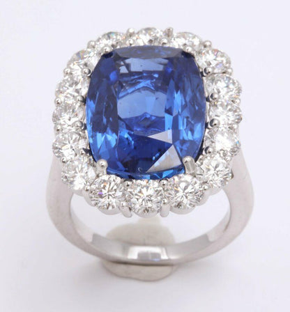 19 Carat Ceylon No Heat Sapphire and Diamond Ring
