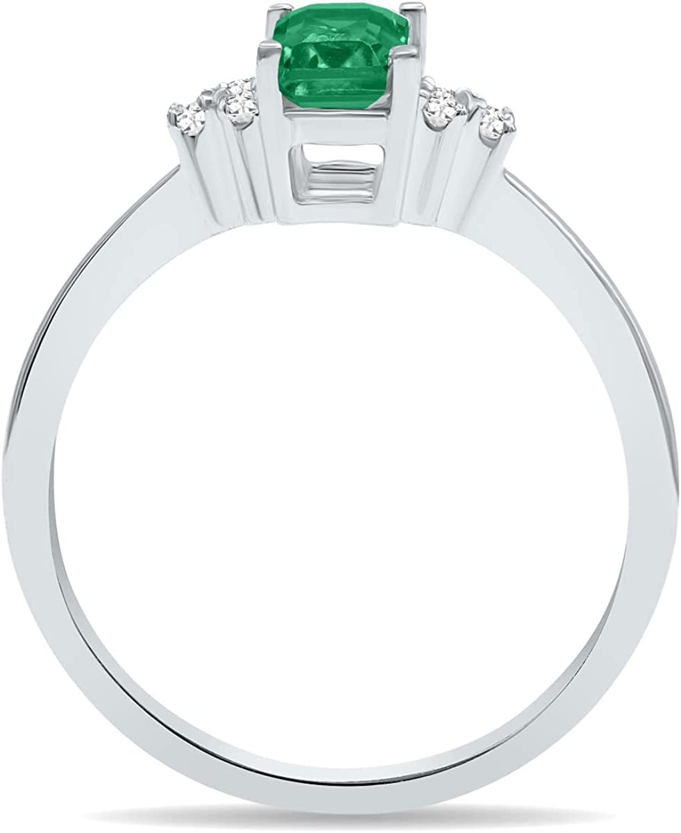 Gemstone and Diamond Ring in 10K White Gold (Available in Emerald, Sapphire, Blu