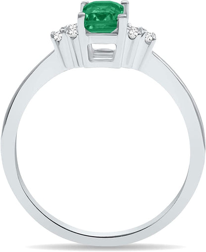Gemstone and Diamond Ring in 10K White Gold (Available in Emerald, Sapphire, Blu