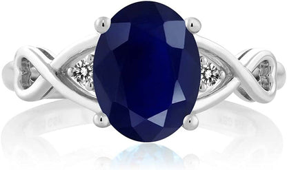 925 Sterling Silver Blue Sapphire and White Diamond Women'S Ring (2.56 Cttw, Gem