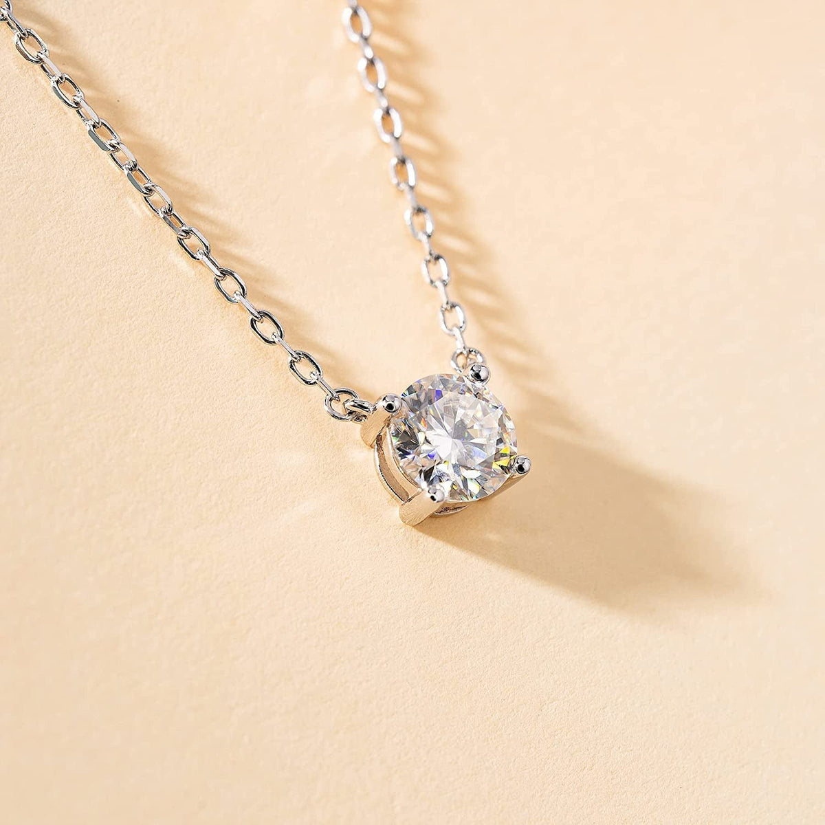 Moissanite Diamond Necklace, Diamond Pendant Necklace for Women, 18K White Gold