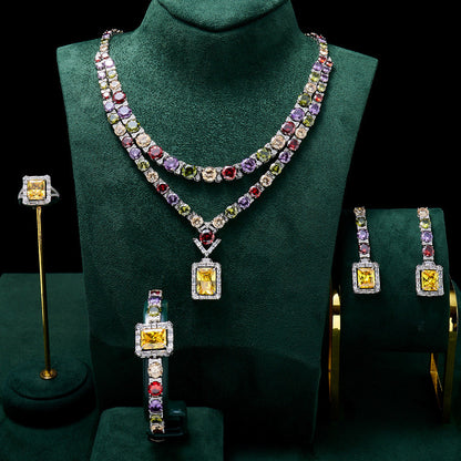 Luxury Necklace Set for Women Shining Colorful Bling CZ Cubic Zirconia Wedding