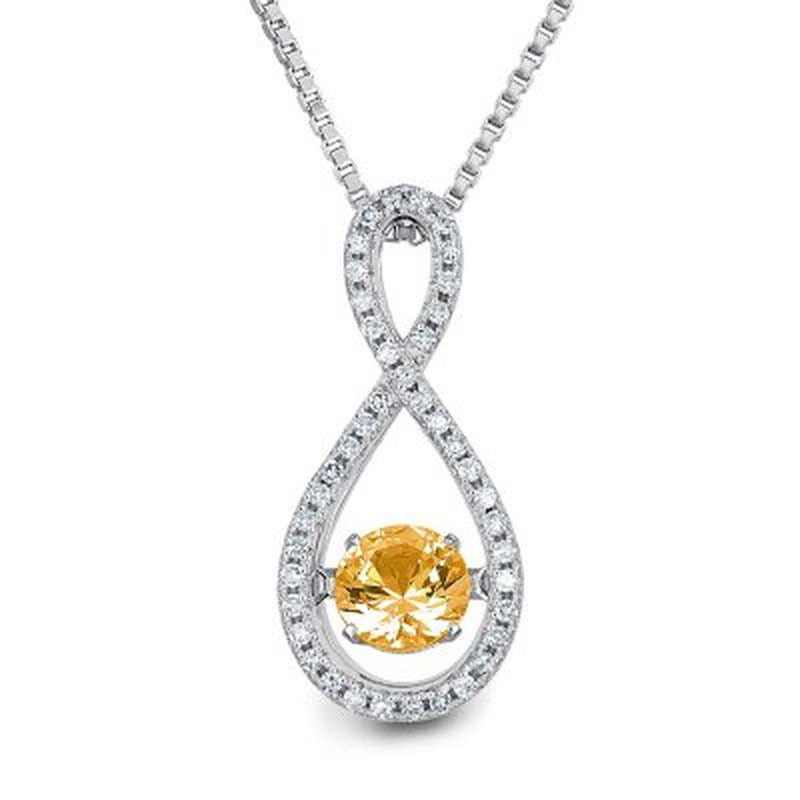 Dancing Genuine Citrine and 0.12 CT. T.W. Diamond Infinity Pendant in Sterling S