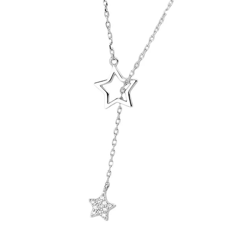 Women'S Fashion Jewelry Simple Diamond Pentagram Pendant Necklace Tassel Clavicl