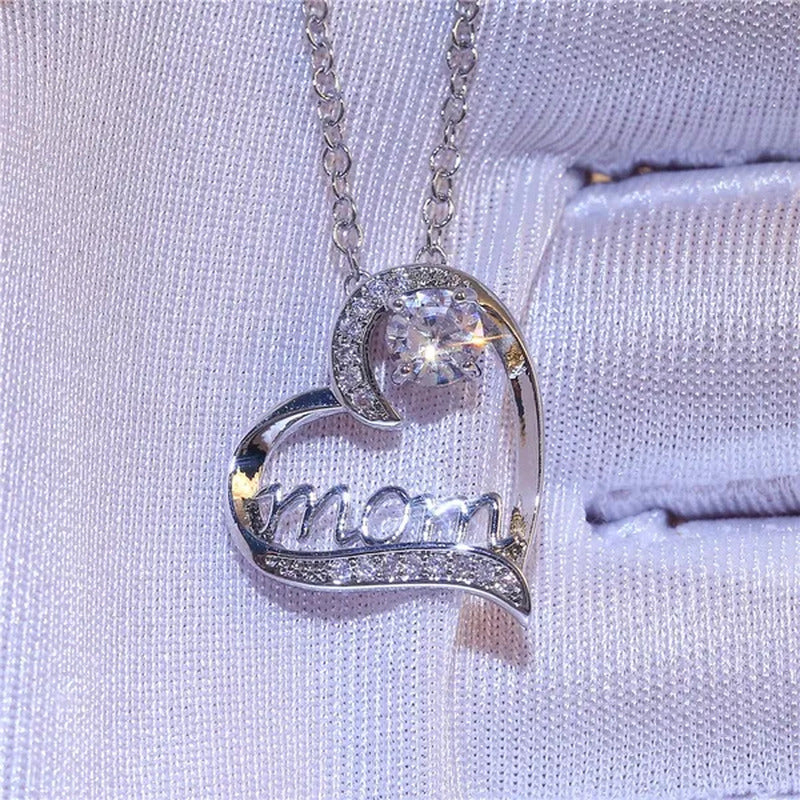 Love Mum Silver Plated Ruby MOM Character Emerald Necklace Jewelry Family Birthd