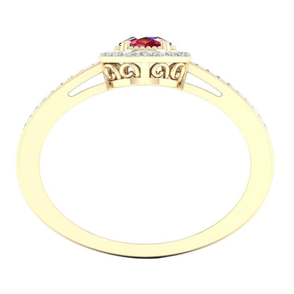 Imperial Gemstone 10K Yellow Gold Pear Ruby 1/8 CT TW Diamond Halo Women'S Ring