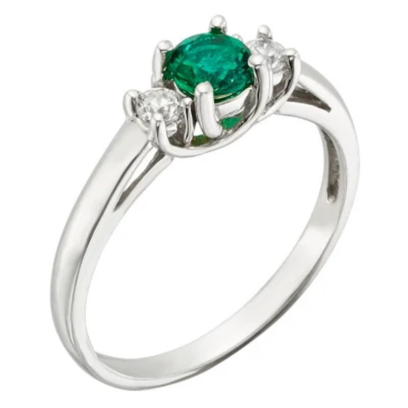 Three Stone Emerald Ring with 0.14CT. T.W. Diamond Set in 14K Gold