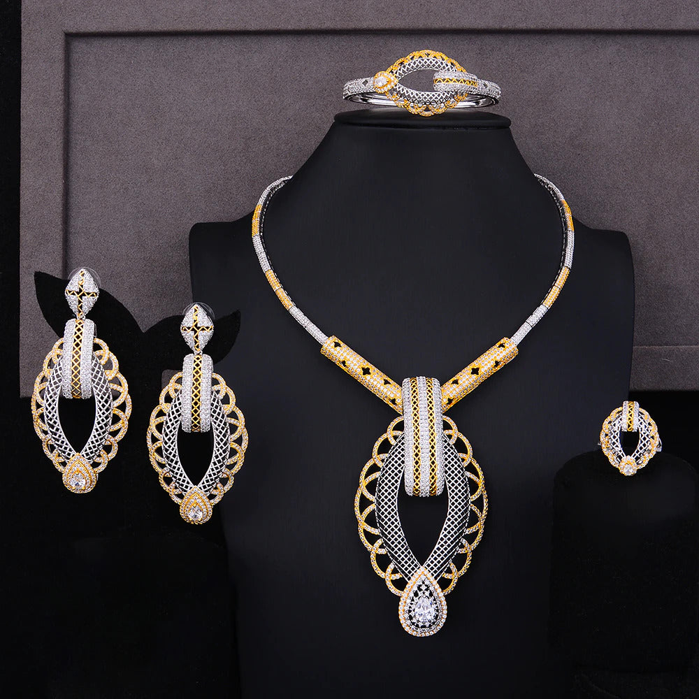 Luxury Party Square 4PCS Nigerian Jewelry Set for Women Wedding Zircon