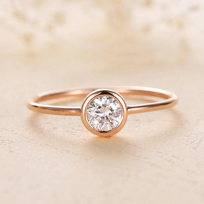 Solid 10K Yellow Gold 4Mm Moissanite Bezel Set Engagement Ring Women Minimalist