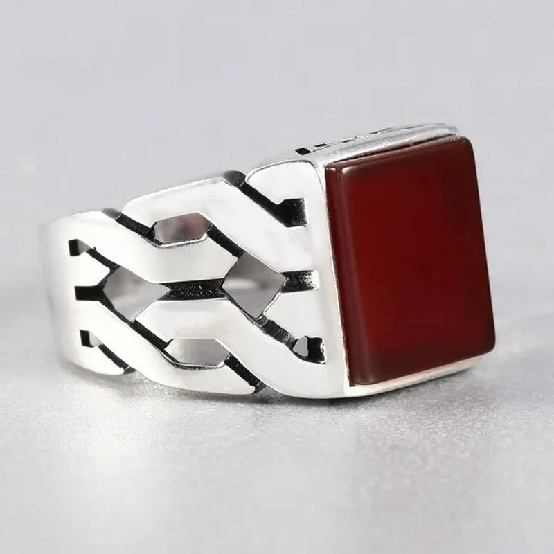 Business Men 4.25CT Natural Square Ruby Ring Fashion 925 Sterling Silver Birthst