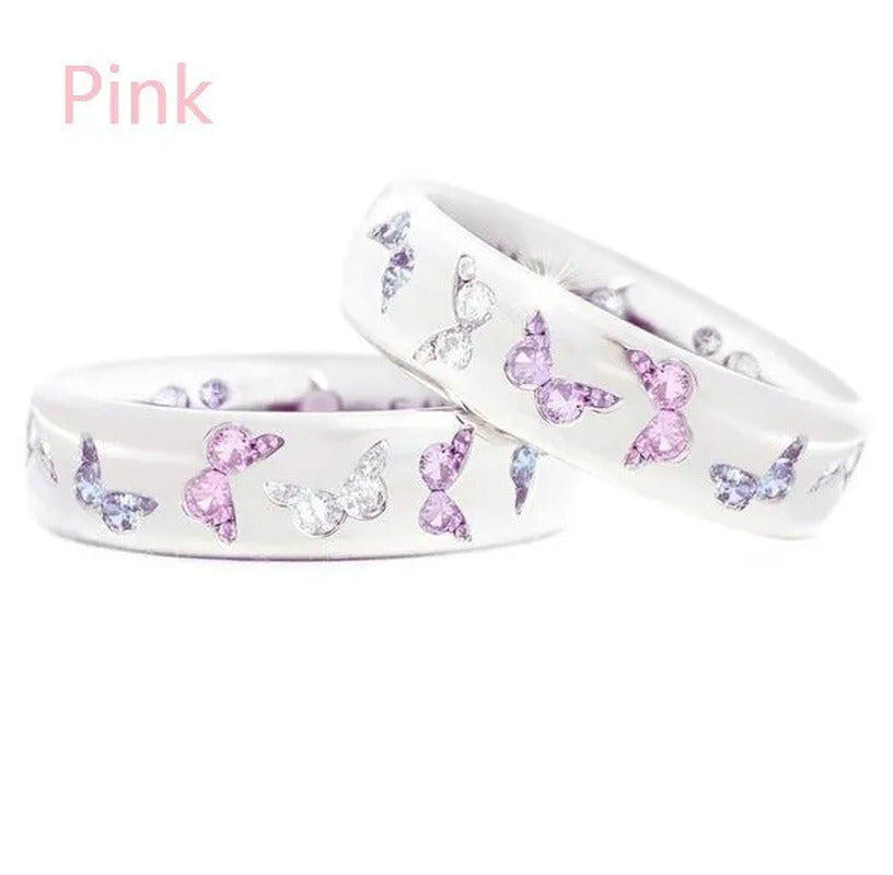Elegant Noble Princess Fashion Butterfly Ring 925 Sterling Silver Two Tone Sapph