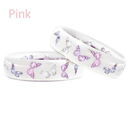 Elegant Noble Princess Fashion Butterfly Ring 925 Sterling Silver Two Tone Sapph