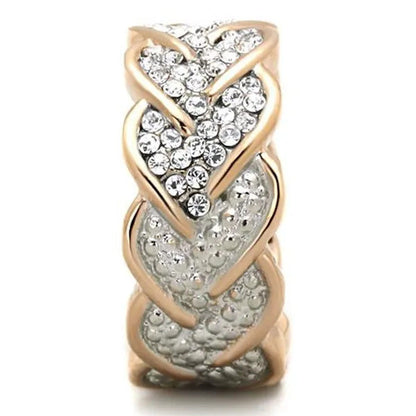 Rose Gold Plated Stainless Steel Crystal Hearts Eternity Fashion Ring Size 5-10