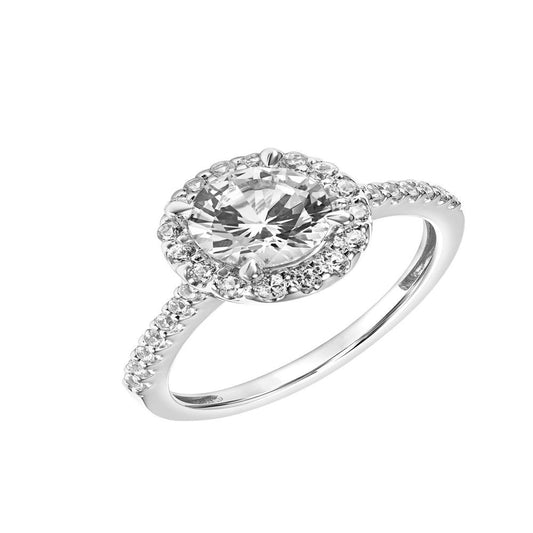 2-1/5 Carat T.G.W. Created White Sapphire Halo Engagment Ring in Sterling Silver