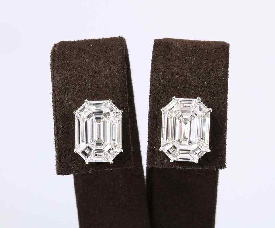 Emerald Cut Diamond Studs Illusion Set