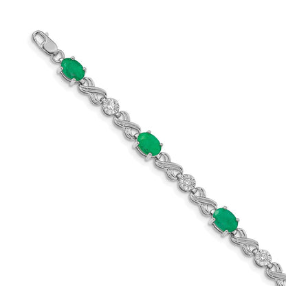 14 Karat White Gold Diamond and Emerald Infinity Bracelet
